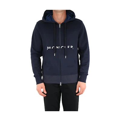 Moncler Blue Hoodie with Zipper, Drawstrings, and Large Pockets 8G00003899FLBAW