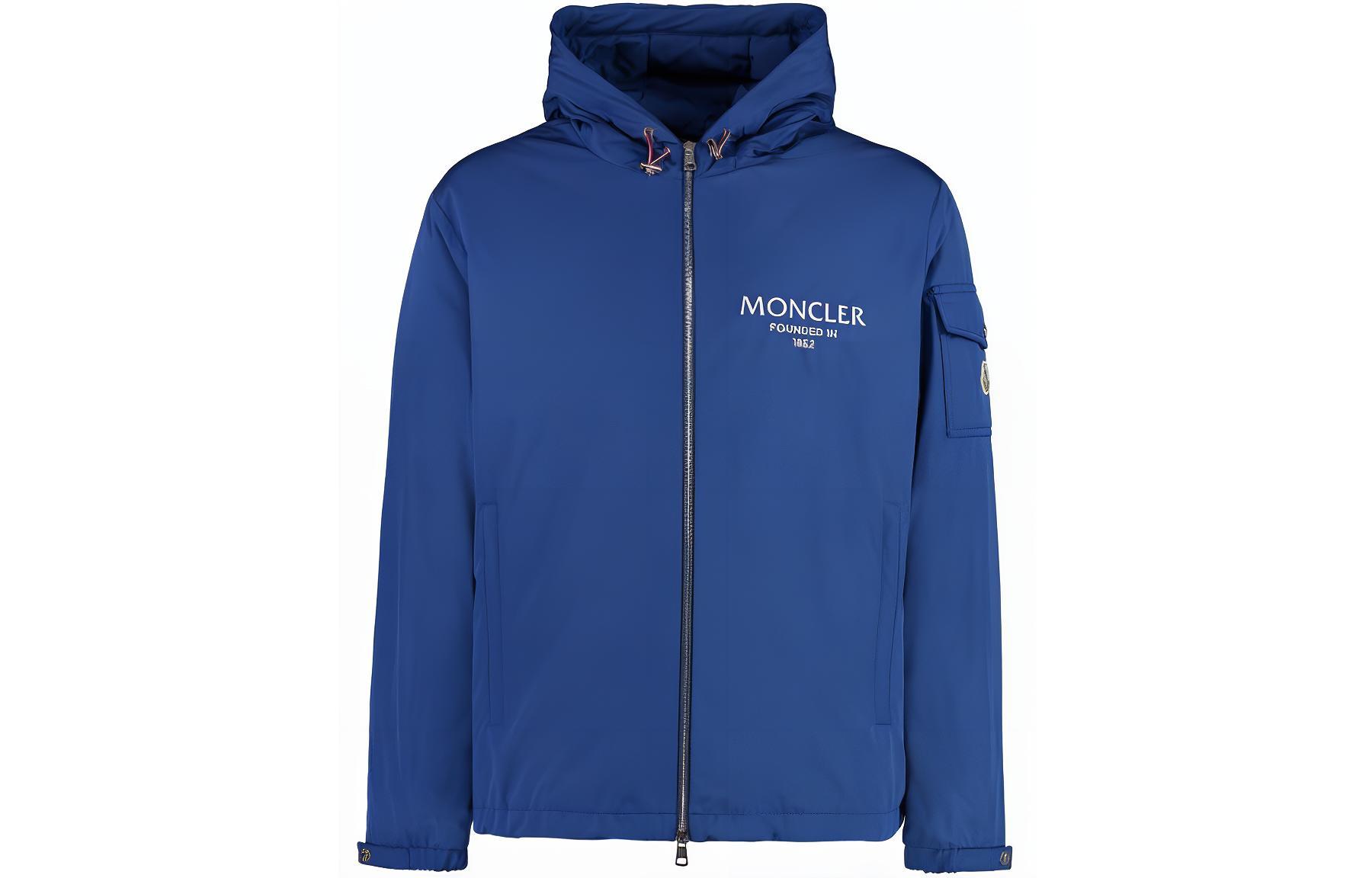 Moncler Blue Letter Print Hooded Zip-Up Jacket J10911A0002654A9175A
