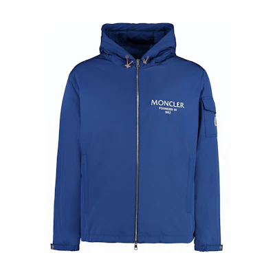 Moncler Blue Letter Print Hooded Zip-Up Jacket J10911A0002654A9175A