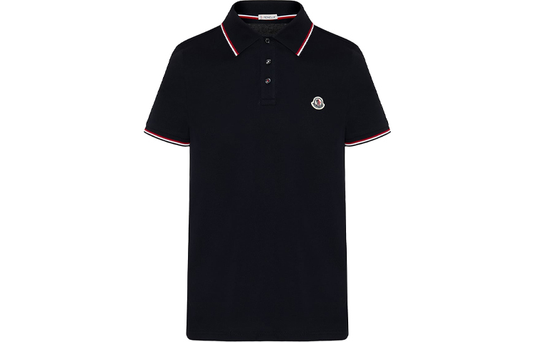 Order Moncler Blue Short Sleeve Polo Shirt with Logo Stripe Detail. 8A000108455677X