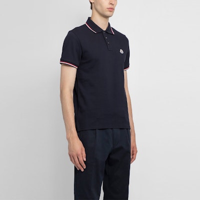 Moncler Blue Short Sleeve Polo Shirt with Logo Stripe Detail. 8A000108455677X Purchase Moncler Blue Short Sleeve Polo Shirt with Logo Stripe Detail. 8A000108455677X