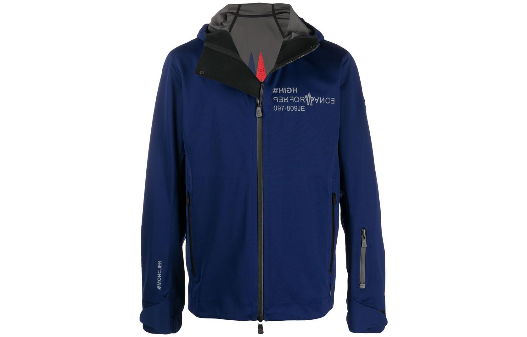 Moncler Blue Zip-Up Hooded Jacket with Logo Lettering Print F20978G71140809JE76F