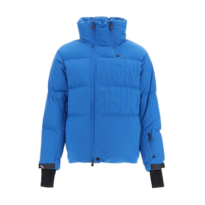 Moncler Blue Zip-Up Jacket with Embossed Lettering Design F20971B504405399D75E