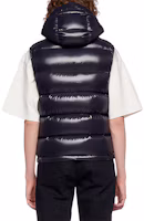 Shop Moncler Bormes Series Navy Down Padded Logo Hooded Vest. 1A0015268950742