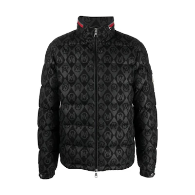 Moncler Bourne Logo Print Zip-Up Puffer Jacket Black I20911A000235970W
