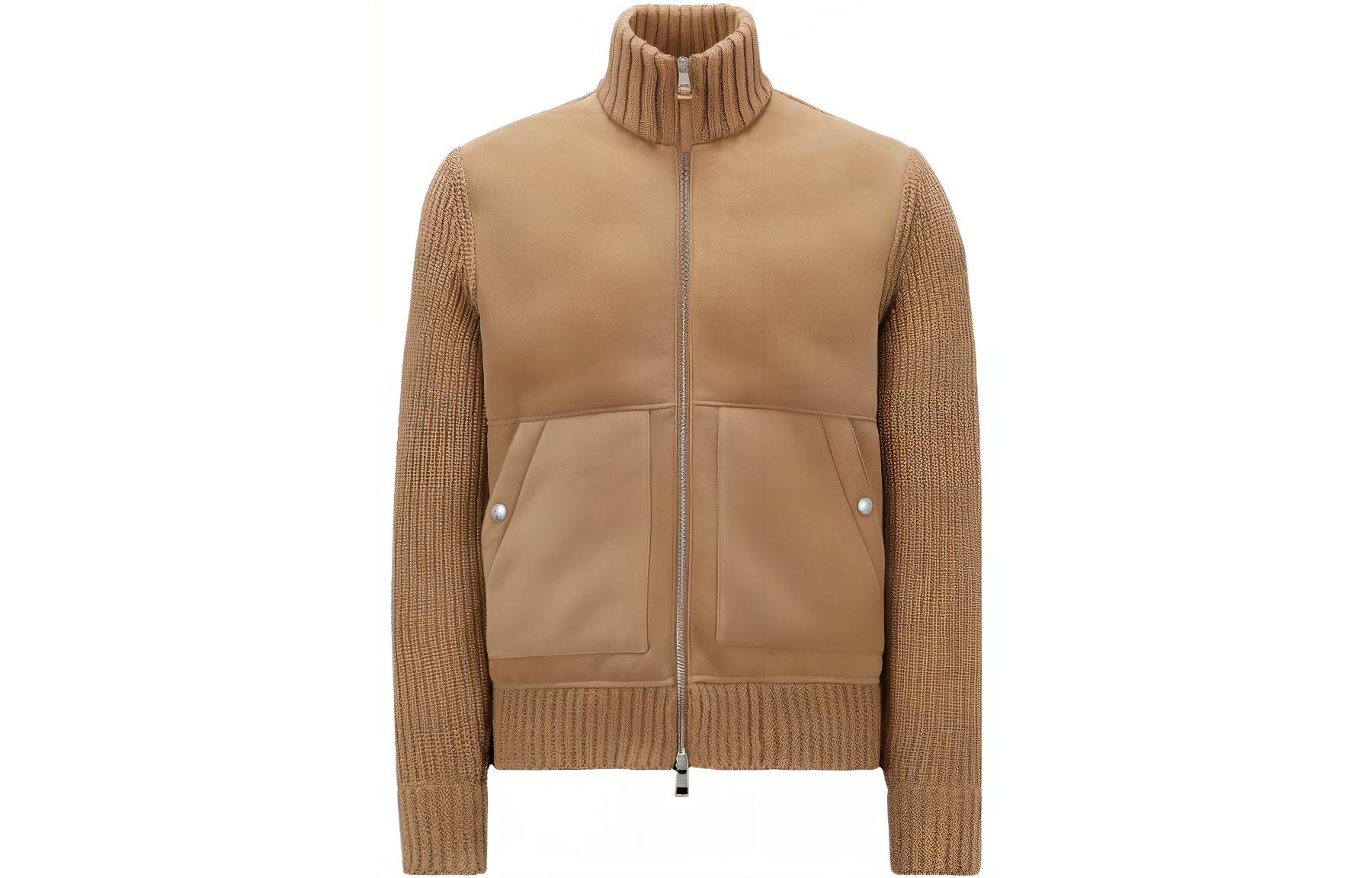 Moncler Brown Zip-Up Jacket with Contrast Stand Collar Long Sleeves I20919B00021M1241235