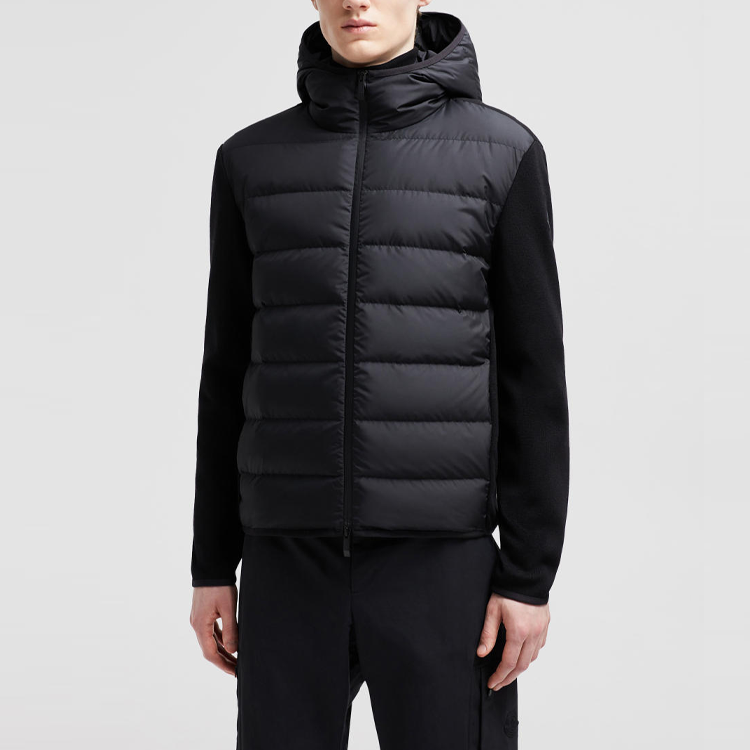 Shop Moncler CARDIGAN FW24 輕量羽絨連帽羊毛拉鍊外套 男女款 黑色. J20919B00010M1122999