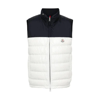 Moncler Cerces FW24 Colorblock Logo Zip Sleeveless Vest White Vest. J10911A00058595ZJ034