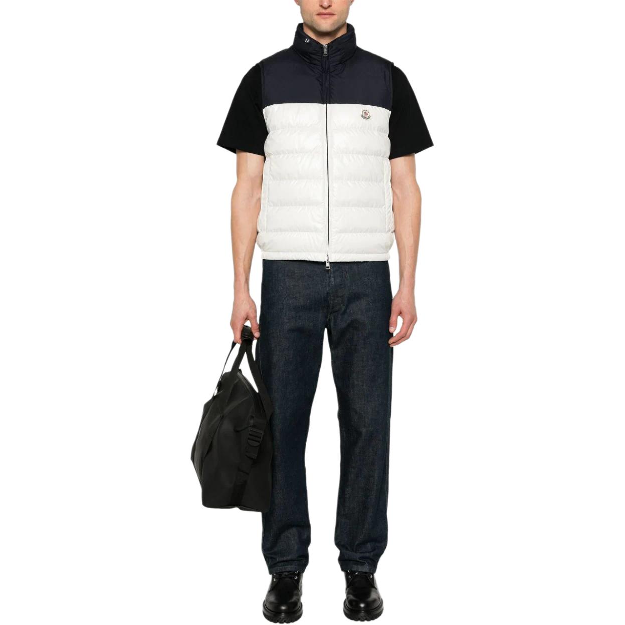 Lookbook モンクレール セルセス FW24 カラーブロック ロゴ ジップ ノースリーブ ベスト ホワイト J10911A00058595ZJ034