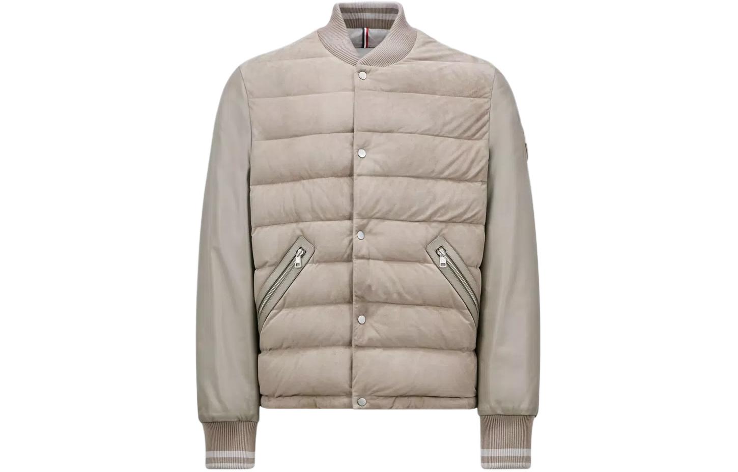 Moncler Chalanches Suede Down Jacket Beige Long-Sleeve Puffer Coat J10911A00067M393322E