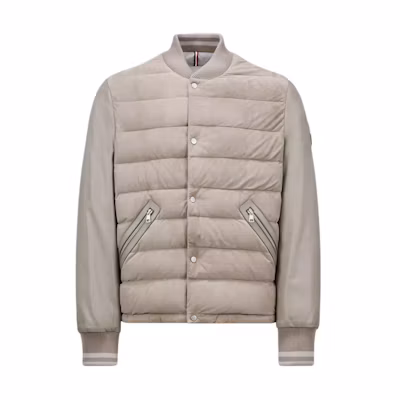 Moncler Chalanches Suede Down Jacket Beige Long-Sleeve Puffer Coat J10911A00067M393322E
