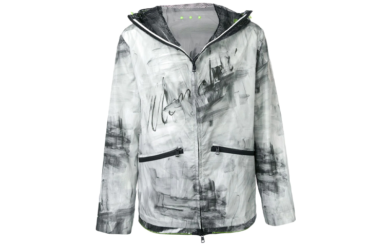 Moncler Chardin Graffiti Print Full-Zip Hoodie Jacket Grey E10914101685539HT040