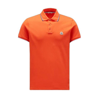 Moncler Colorblock Logo Print Polo Shirt in Orange I20918A7030084556324
