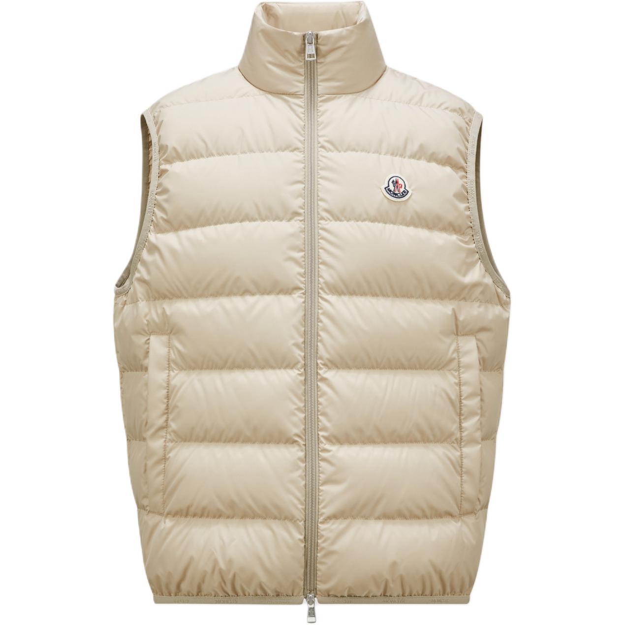 Moncler Contrin FW24 Unisex Beige Sleeveless Down Vest with Zipper Pockets. J20911A0007654A8120L