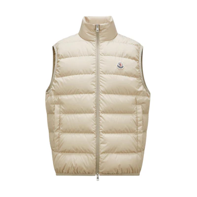 Moncler Contrin FW24 Unisex Beige Sleeveless Down Vest with Zipper Pockets. J20911A0007654A8120L