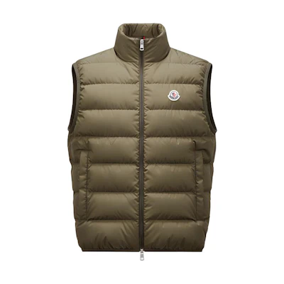 Moncler Contrin FW24 Unisex Olive Green Down Vest with Zipper & Pockets. J20911A0007654A81818