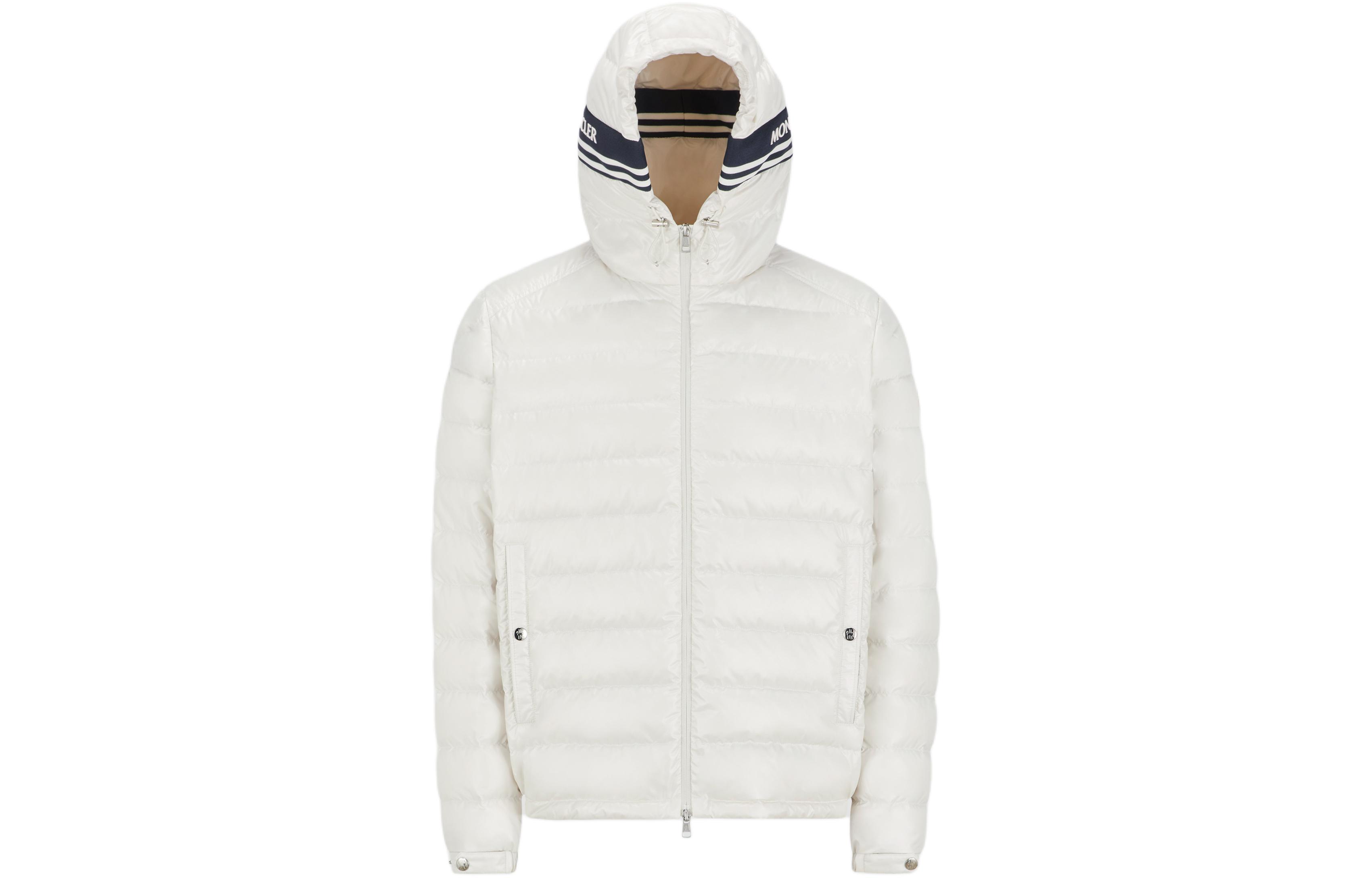 Moncler Cornour Unisex White Hooded Puffer Jacket with Silicone Logo Print. J10911A00003595ZJ034