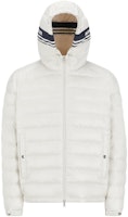 Moncler Cornour Unisex White Hooded Puffer Jacket with Silicone Logo Print. J10911A00003595ZJ034 Moncler Cornour Unisex White Hooded Puffer Jacket with Silicone Logo Print. J10911A00003595ZJ034