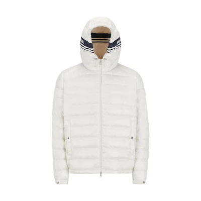 Moncler Cornour Unisex White Hooded Puffer Jacket with Silicone Logo Print. J10911A00003595ZJ034