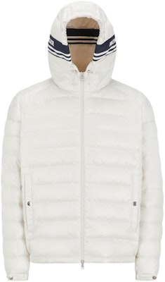 Moncler Cornour Unisex White Hooded Puffer Jacket with Silicone Logo Print. J10911A00003595ZJ034 Order Moncler Cornour Unisex White Hooded Puffer Jacket with Silicone Logo Print. J10911A00003595ZJ034