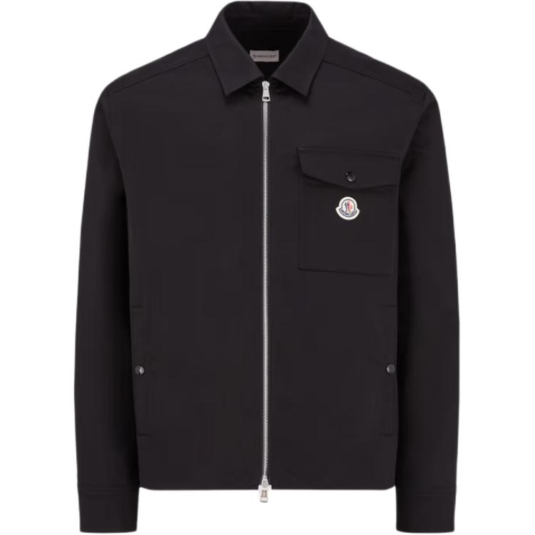 Moncler Cotton Gabardine Zip-Up Shirt Jacket with Logo Patch -  Black Jacket K10912F0000557448999