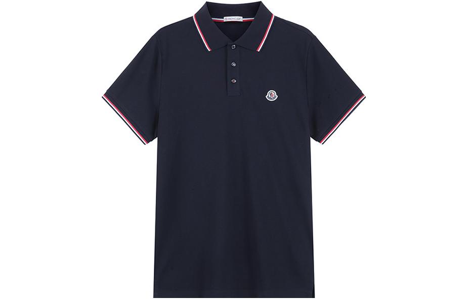 Moncler Cotton Logo Patch Short Sleeve Polo Shirt Navy Blue I20918A703008455677X