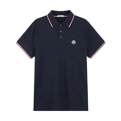 Moncler Cotton Logo Patch Short Sleeve Polo Shirt Navy Blue I20918A703008455677X