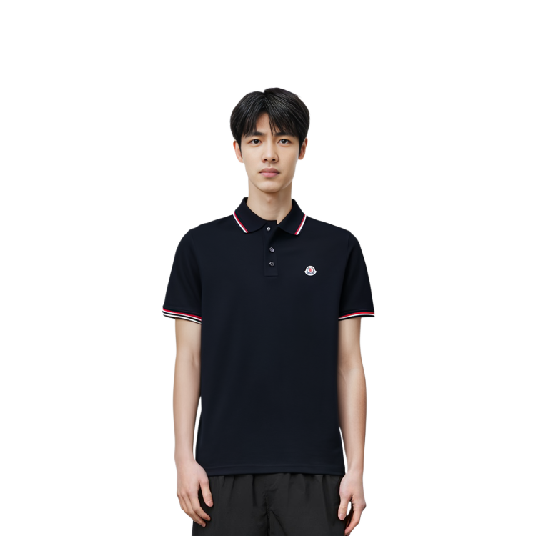 Moncler Cotton Logo Patch Short Sleeve Polo Shirt Navy Blue I20918A703008455677X 圖 4