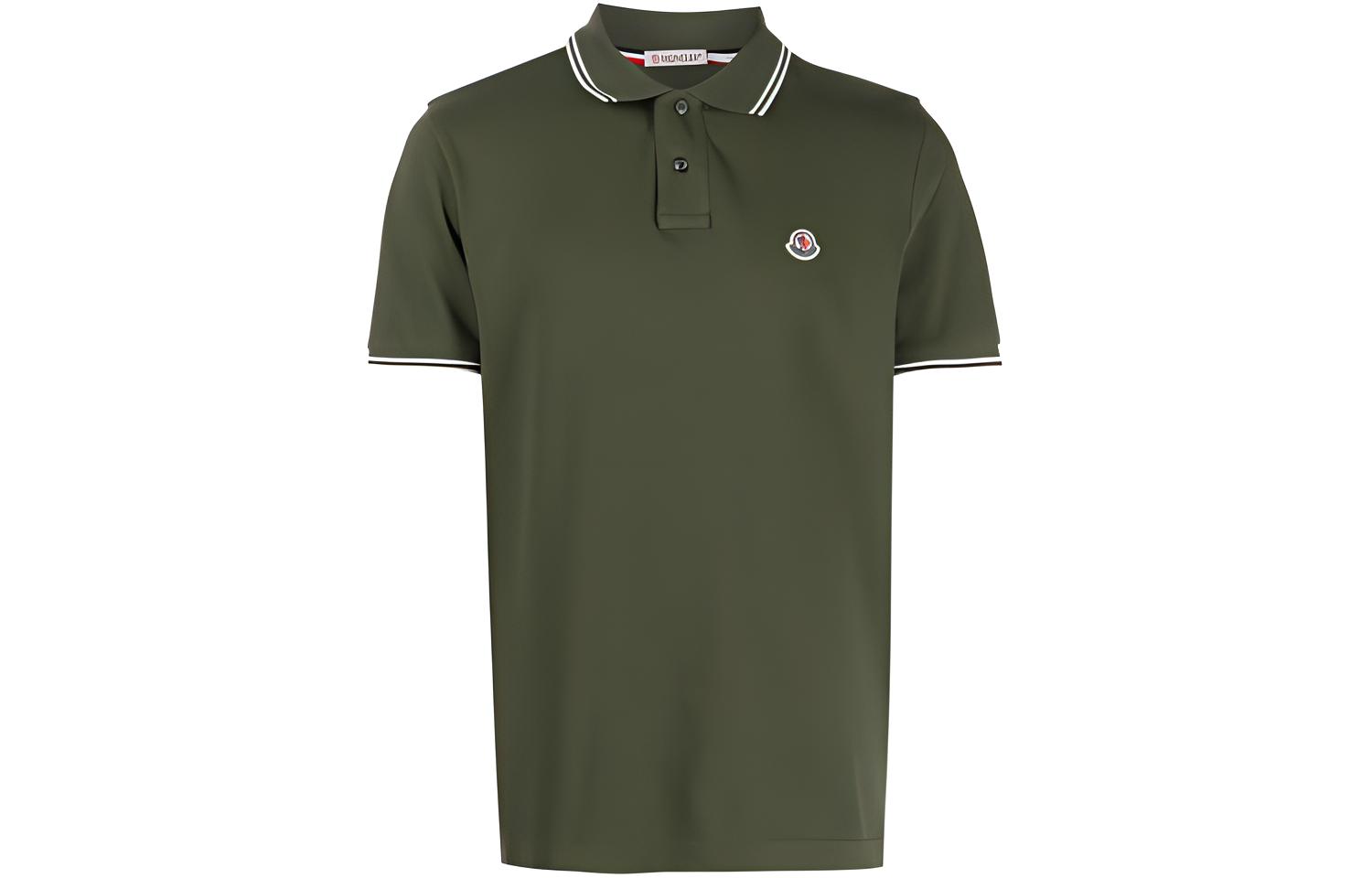 Moncler Cotton Short Sleeve Polo Shirt in Green. H10918A0001084556876