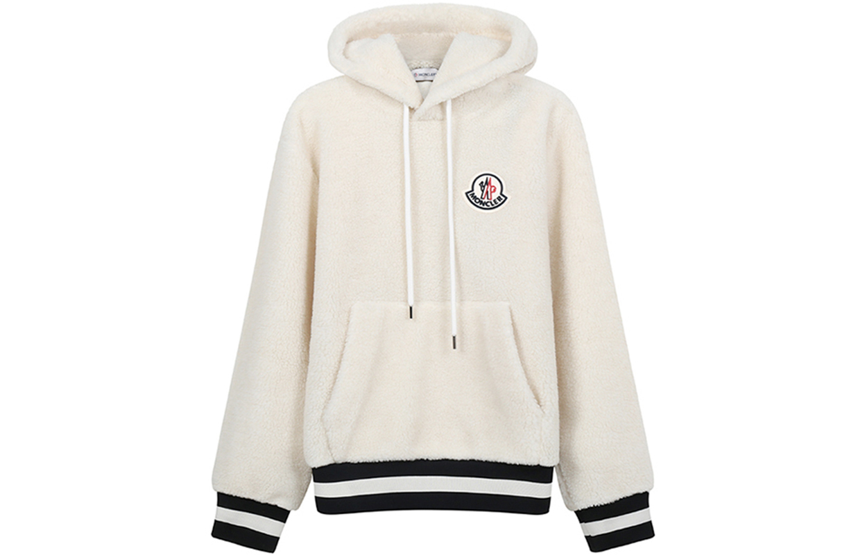 Moncler Cream Hoodie with Embroidered Logo Patch F20918G77800809BY050