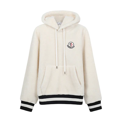 Moncler Cream Hoodie with Embroidered Logo Patch F20918G77800809BY050
