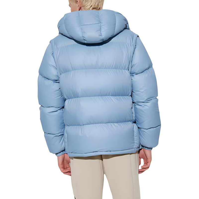 Purchase Moncler Cyclone 系列男女藍色羽絨外套，可拆帽與Logo貼章。 J20911A00022596RD716