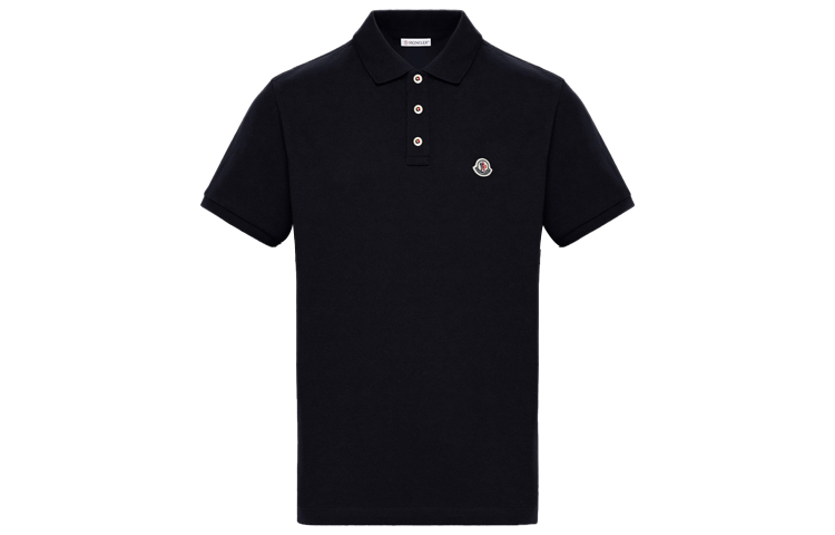 Moncler Dark Blue Cotton Polo Shirt with Pearl Buttons E1091834080084556773