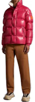 Lookbook Moncler Dervox FW23 Pink Lightweight Puffer Jacket Unisex with Logo High Collar. I20911A00165595GJ560