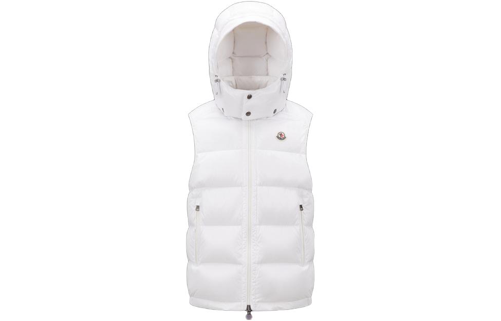 Moncler Detachable Hood Short Puffer Vest Men White I20911A0010068950032