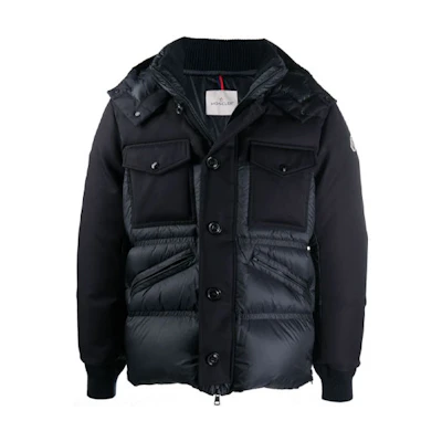 Moncler Down Jacket with Sleeve Logo Patch - Blue Black F20911B5370053048742