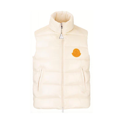 Moncler Ecrins SS21 Quilted Down Jacket with Logo Patch Beige Mens. 1A545006895080T