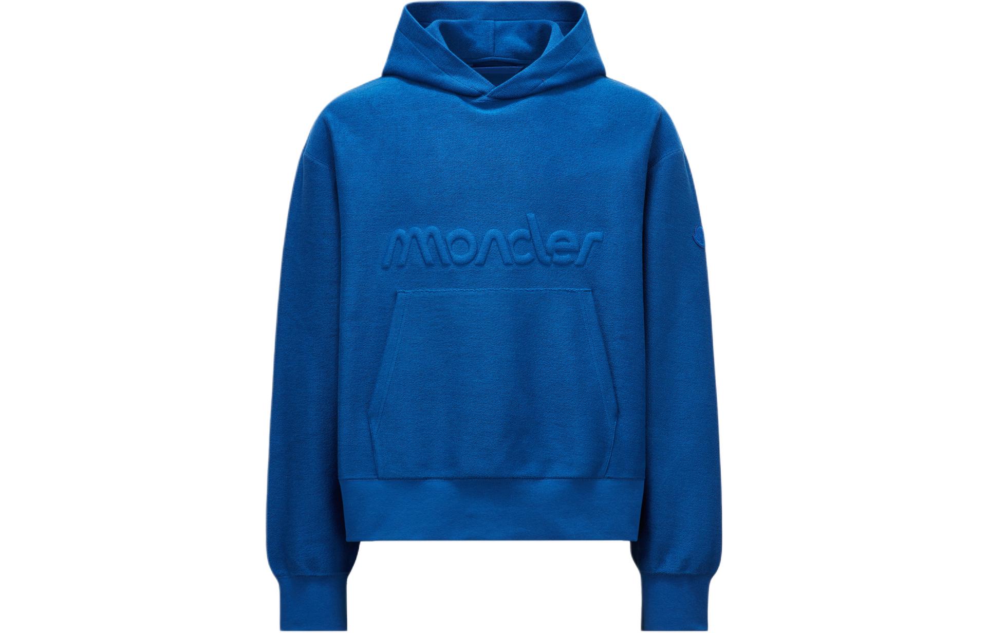 Moncler Embossed Logo Hoodie Blue Long Sleeve Hoodie J10918G00054899V4749