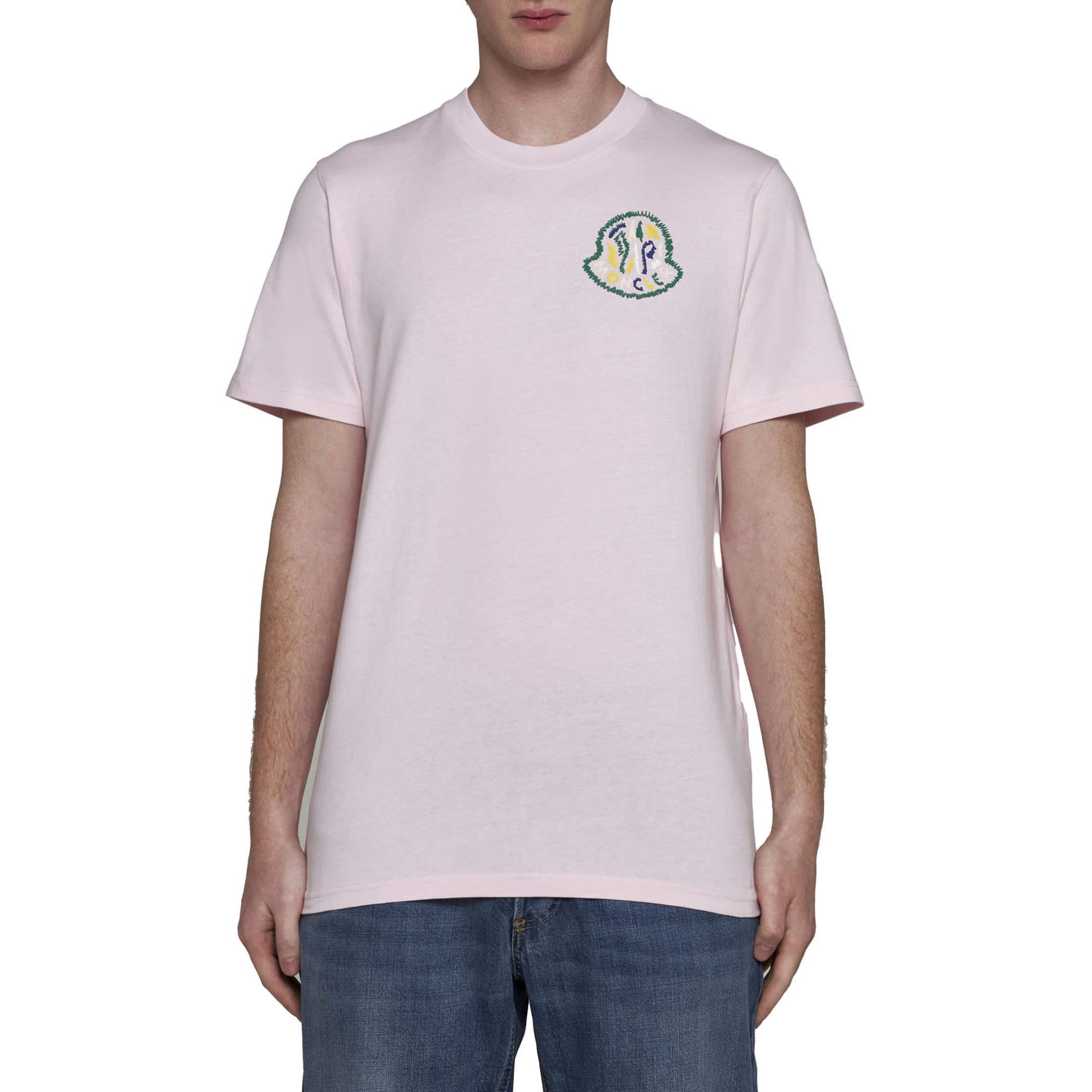 Lookbook Moncler Kaos Crewneck Logo Bordir Warna Pink Muda 8C000178390T506