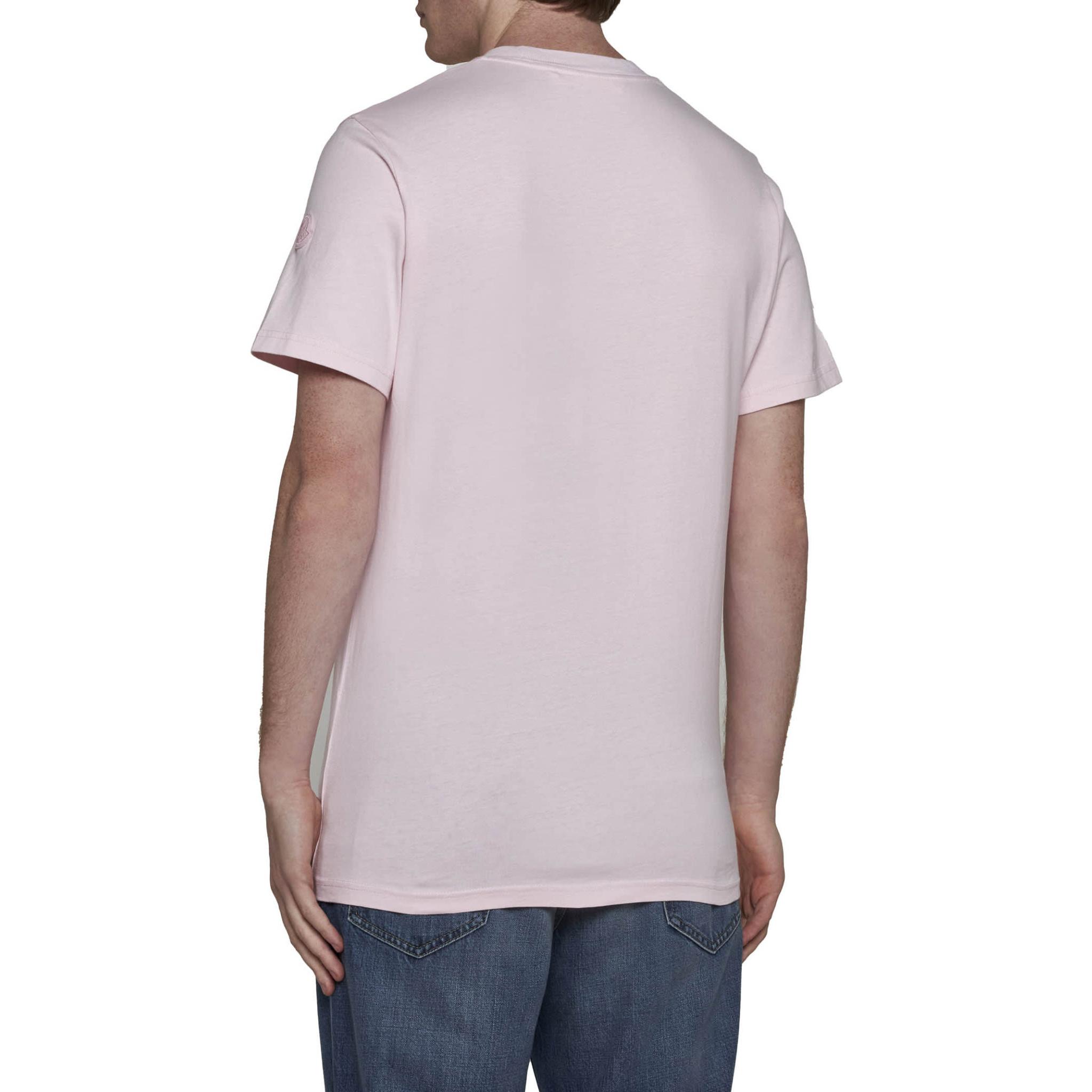 Shop Moncler Kaos Crewneck Logo Bordir Warna Pink Muda 8C000178390T506