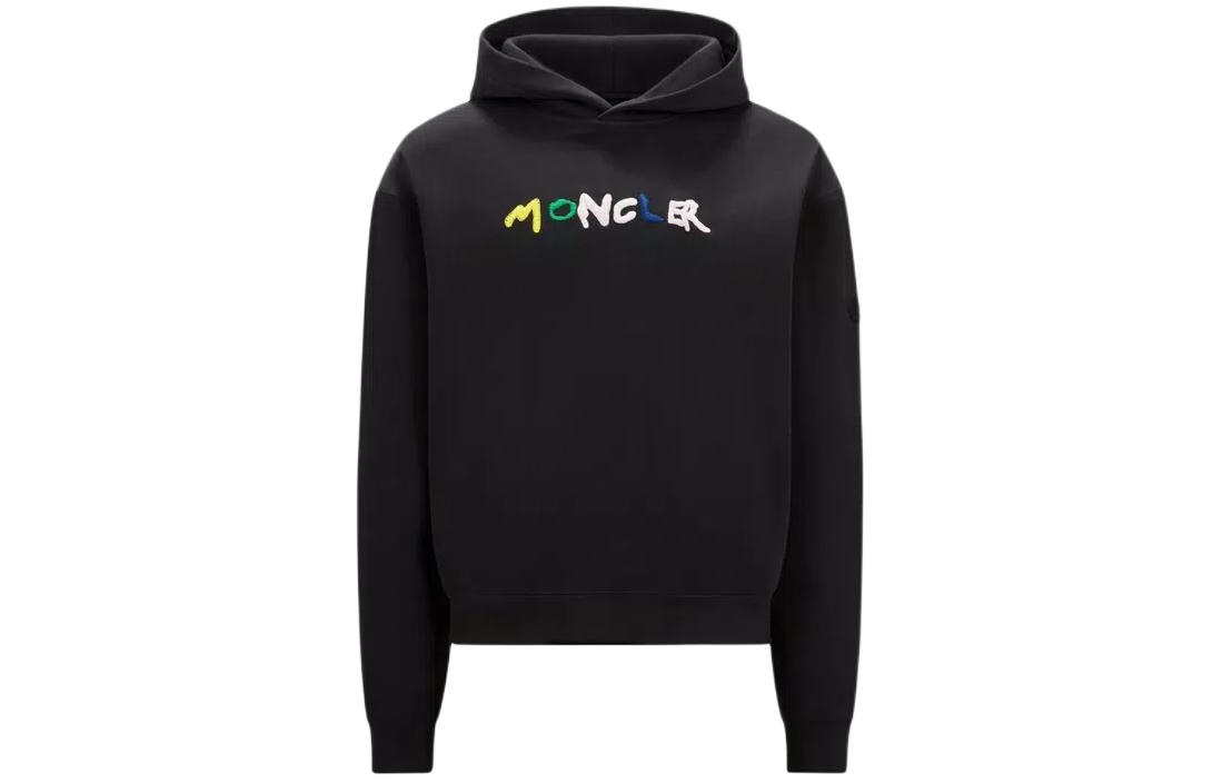 Moncler Embroidered Logo Hoodie Black Long Sleeve Sweatshirt J10918G00020899V4998