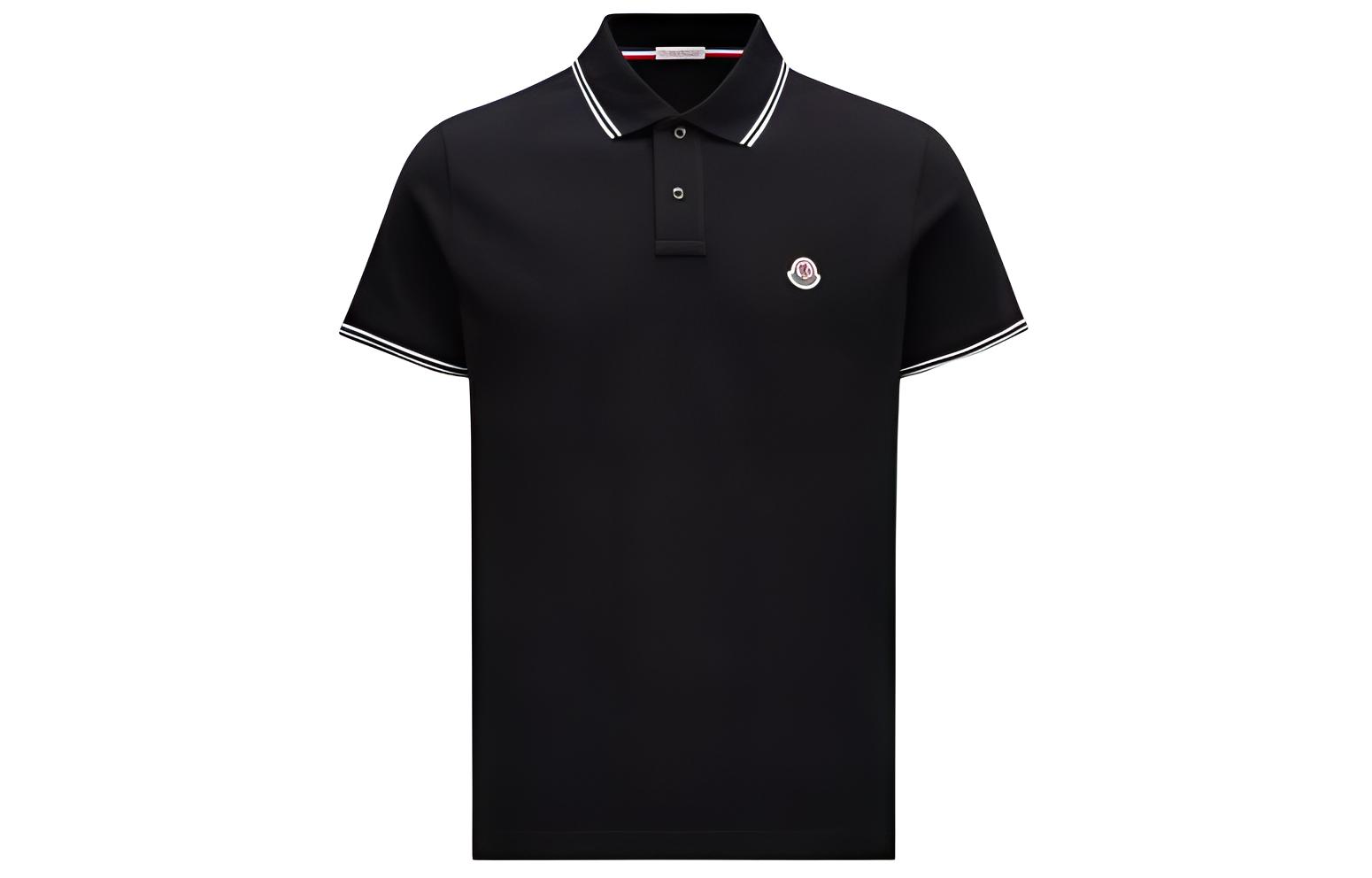 Moncler Embroidered Printed Short Sleeve Polo Shirt Black J10918A0002584556999