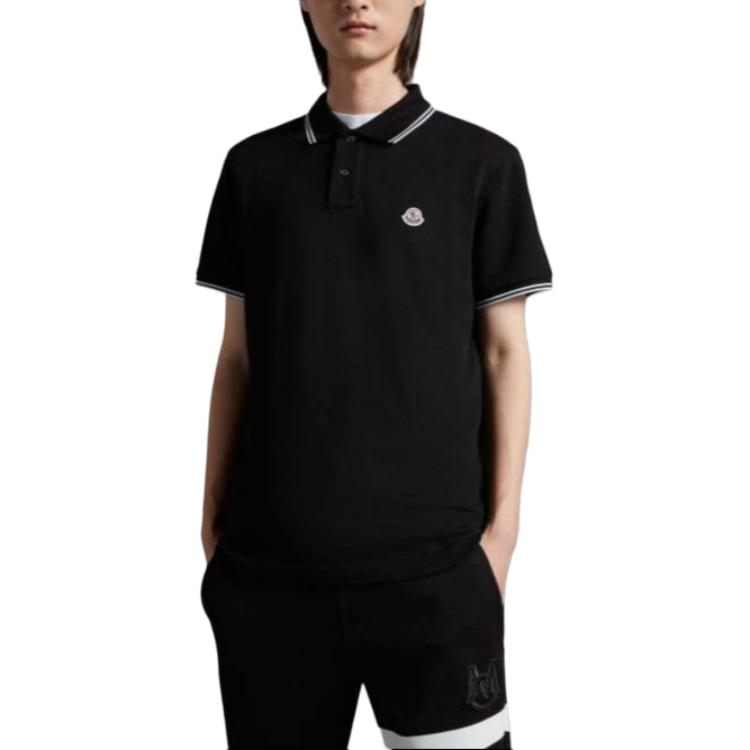 Purchase 蒙克莱黑色刺绣印花短袖POLO衫 J10918A0002584556999