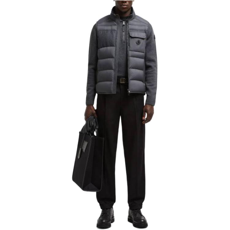 Shop Moncler Estagnous Rompi Tanpa Lengan Unisex Warna Abu-Abu dengan Resleting. J20911A00102596K7927