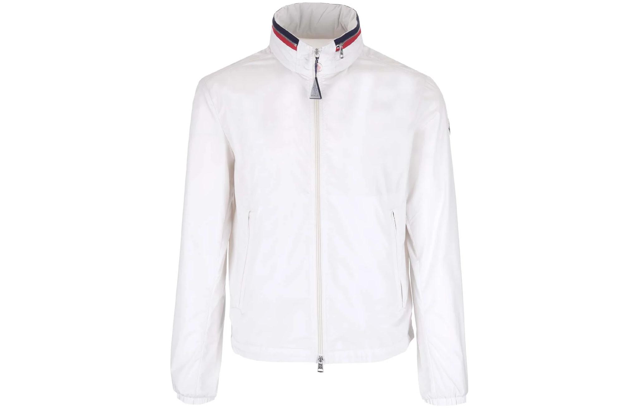 Moncler Farlak Striped Print Stand Collar Zip Jacket  White I10911A0016154A81034