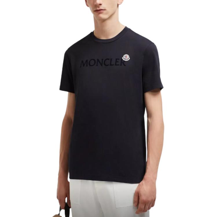 Purchase 盟可睐蓝色短袖植绒标志圆领T恤。 J20918C000248390T778