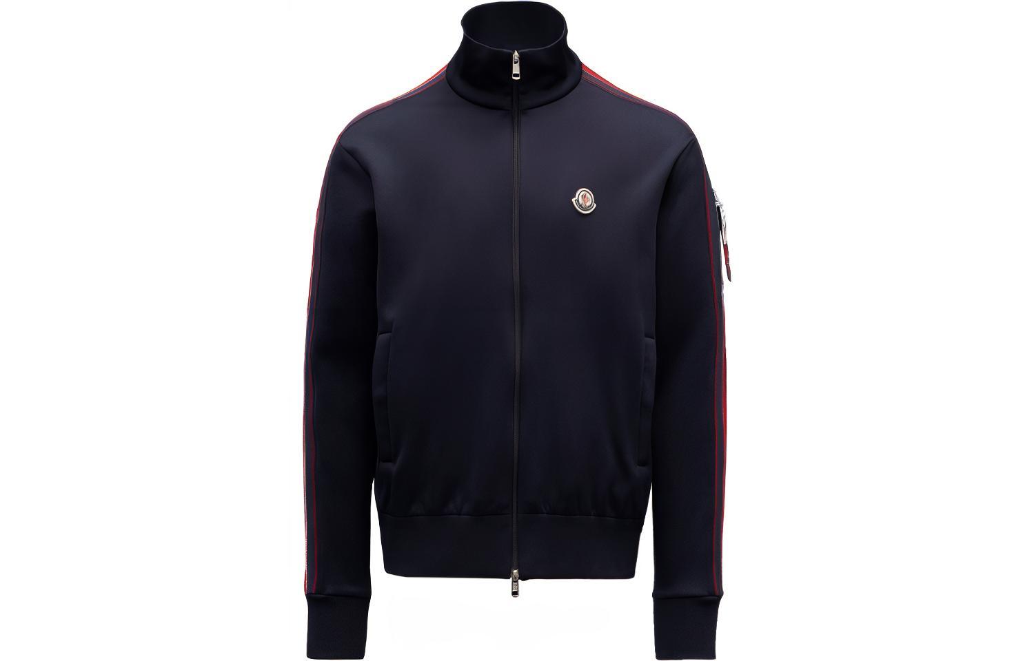 Moncler Full-Zip Knit Jacket with Logo Patch Navy Blue. 0918G000298299R778