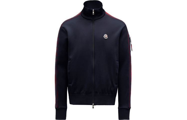Moncler Full-Zip Knit Jacket with Logo Patch Navy Blue. 0918G000298299R778 圖 2
