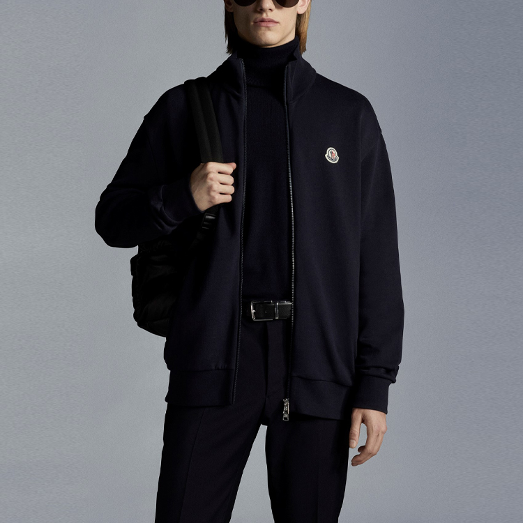 Moncler Full-Zip Knit Jacket with Logo Patch Navy Blue. 0918G000298299R778 圖 3