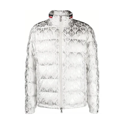 Moncler Full-Zip Logo Print Puffer Jacket White I20911A000235970WS09